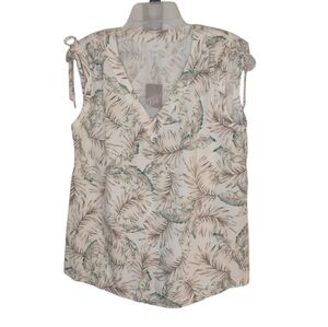 J.jill NWT Sleeveless Rouche Sleeve Blouse VNeck Patterned XS Runs Big